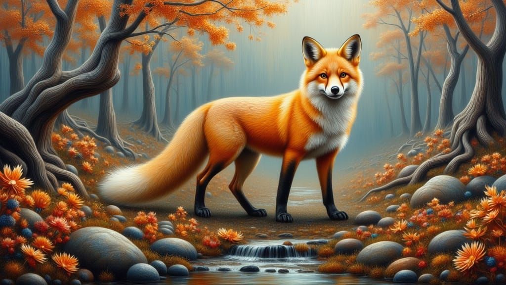 Vibrant Oil Fox in Autumn Forest