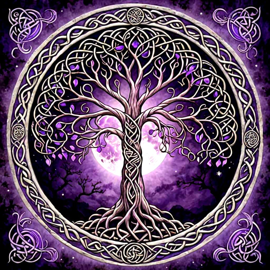 Celtic Tree of Life with Purple Phoenix