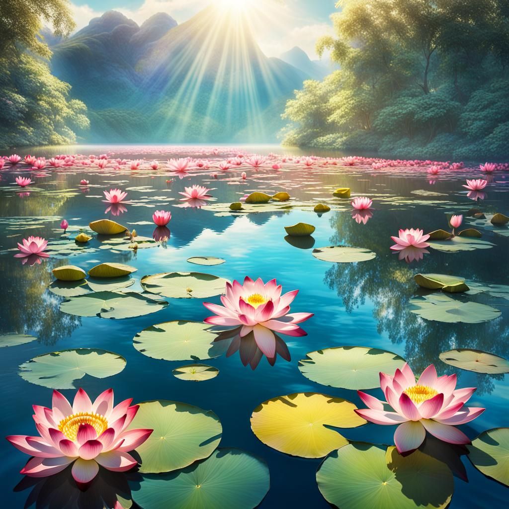 Lotus Lake: Anime Key Visual in Studio Ghibli Style