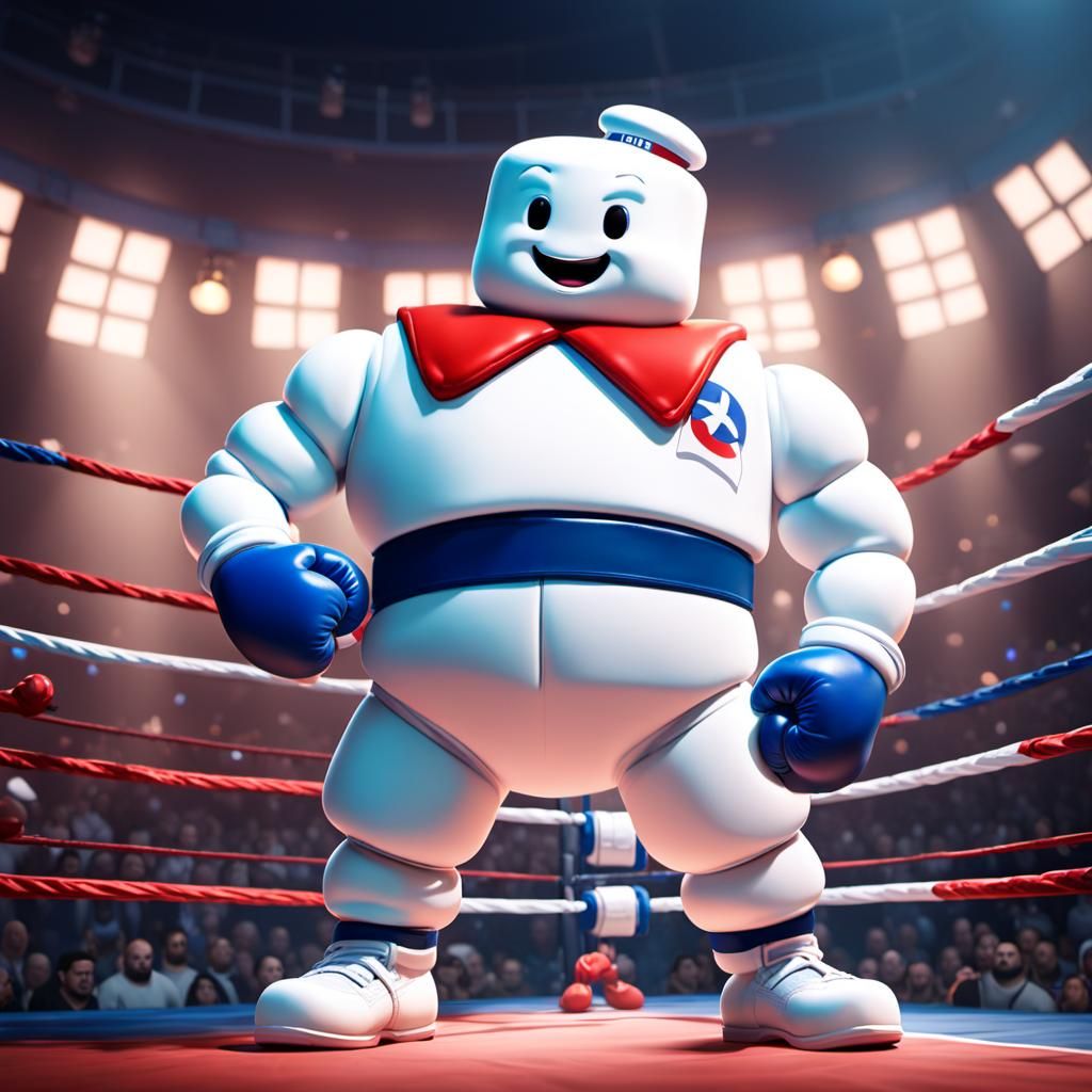 Boxer Versus Marshmallow Man in Pixar Style