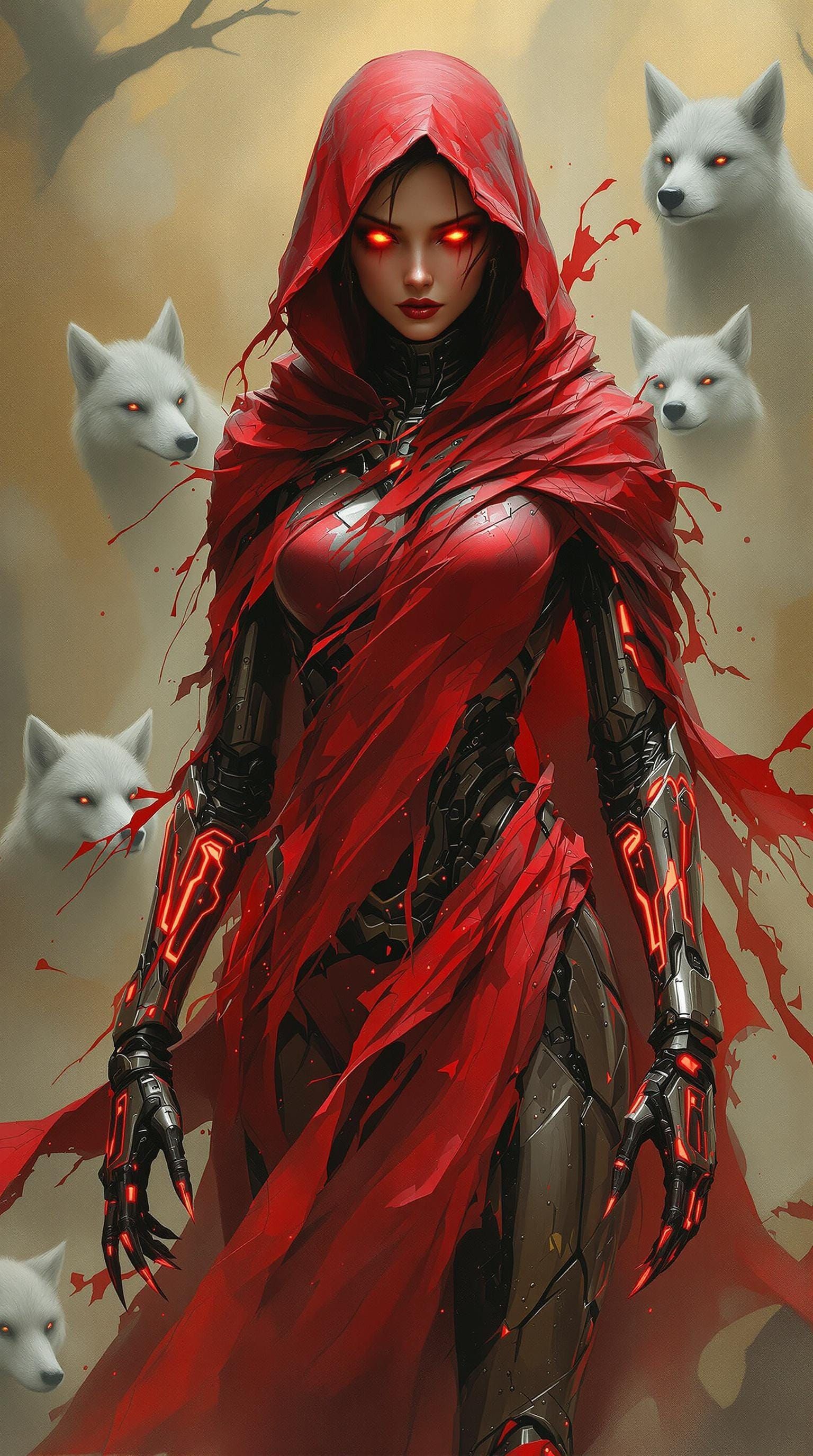 Cyberpunk Little Red Riding Hood in a Futuristic Dreamscape