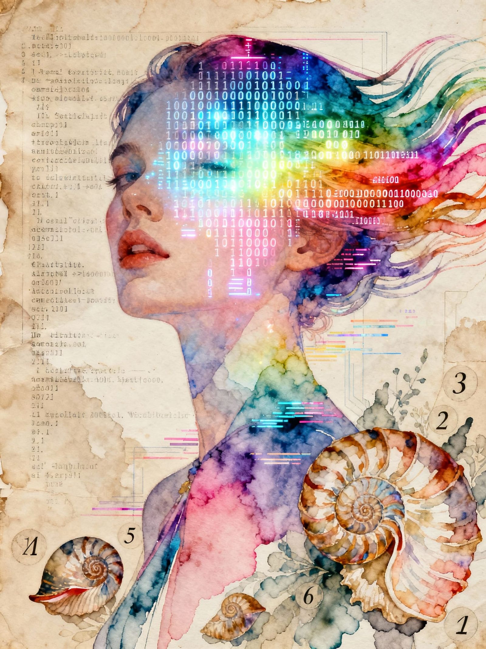 Abstract Rainbow Watercolour Portrait Fusion