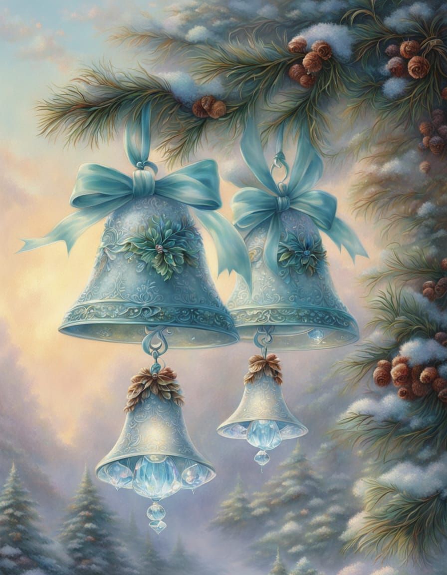 Close Up Crystal Bells Tied With Aqua Bow