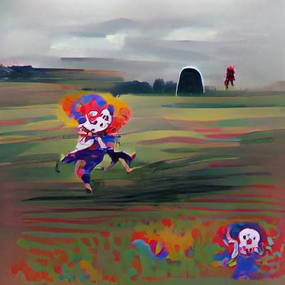 Sad Clown Child Running From Demon