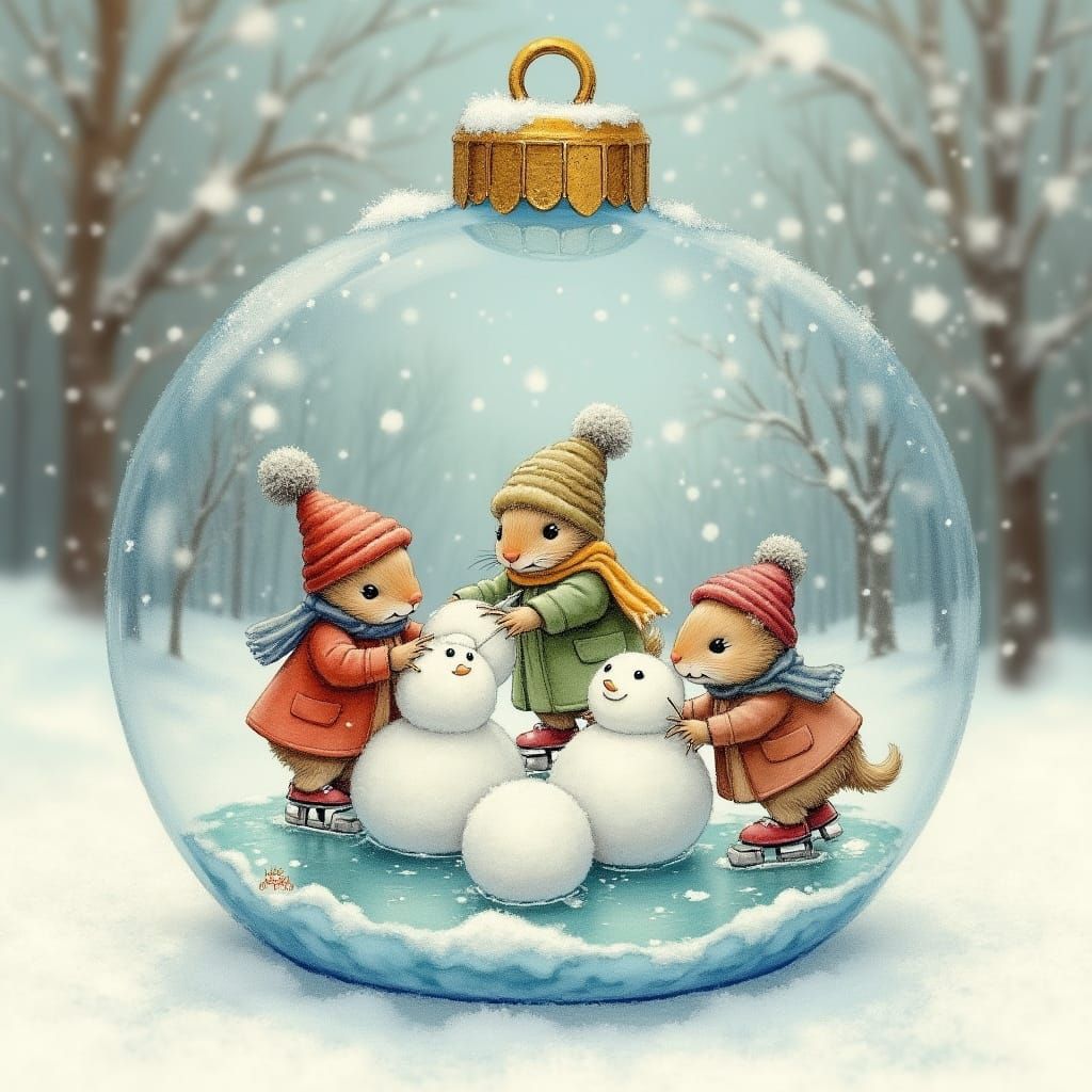 Miniature Winter Wonderland in Watercolor Style