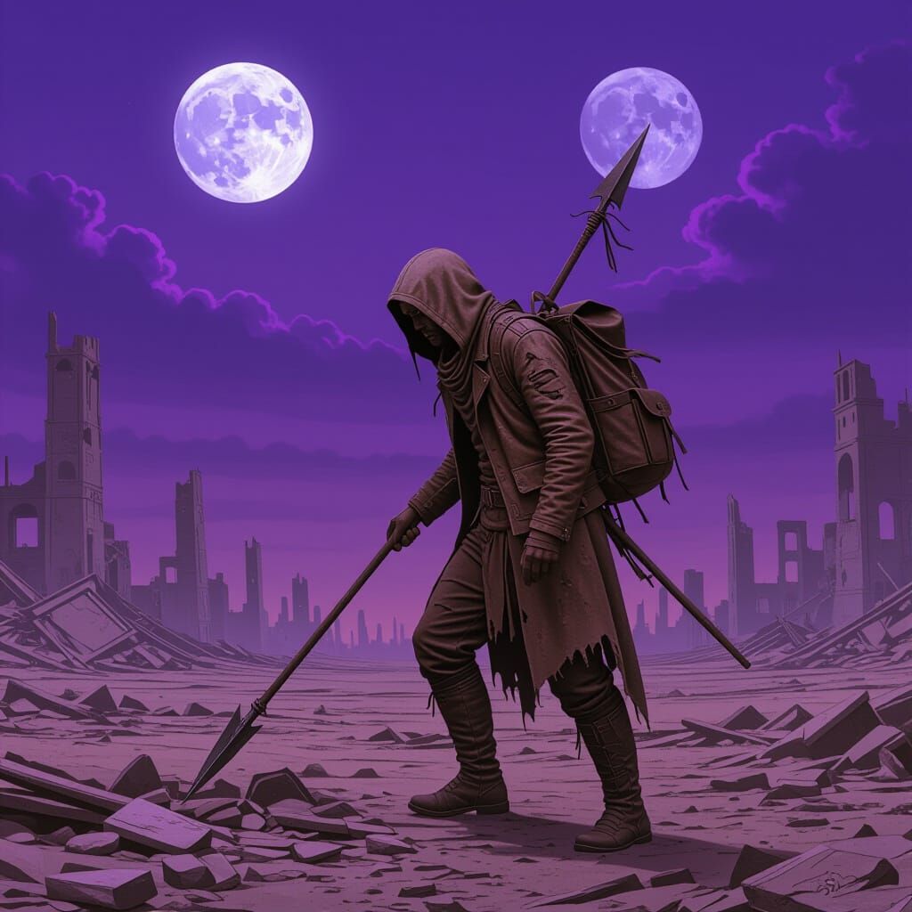 Wasteland Scavenger Under Twin Moons