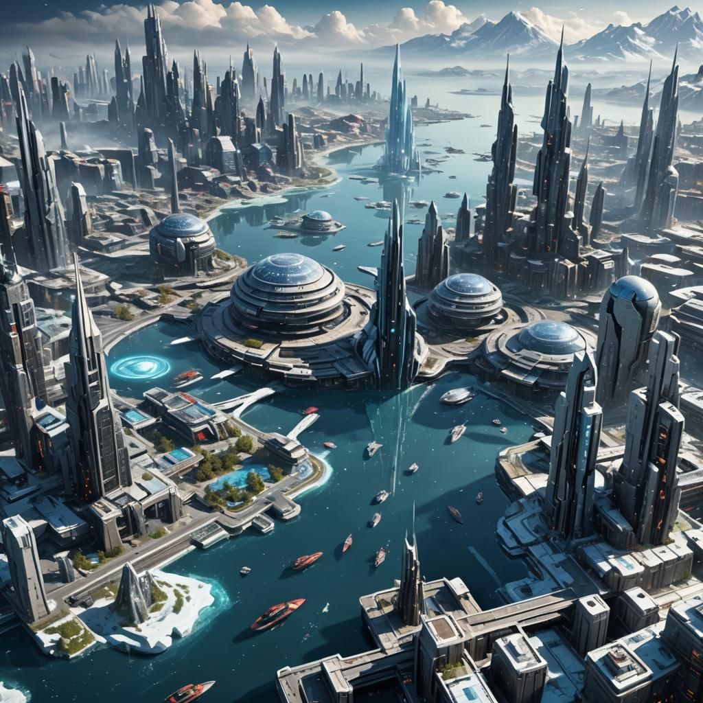 Futuristic Ice City in 2080 Sci-Fi Style