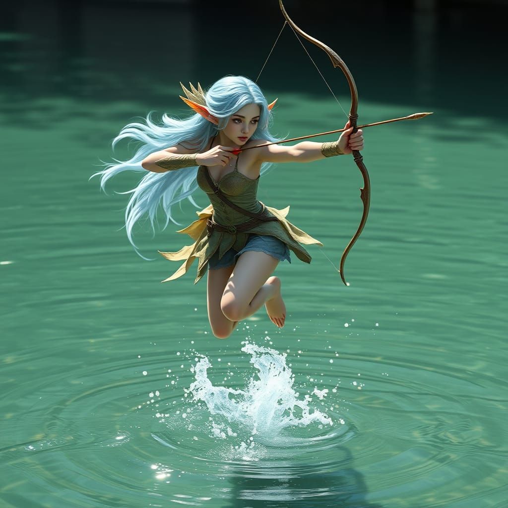 Elf Archer Leaps from Water