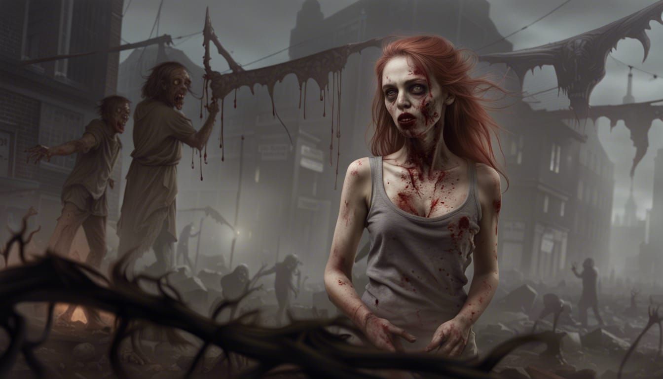 Eerie Zombie Girl in Detailed Matte Painting