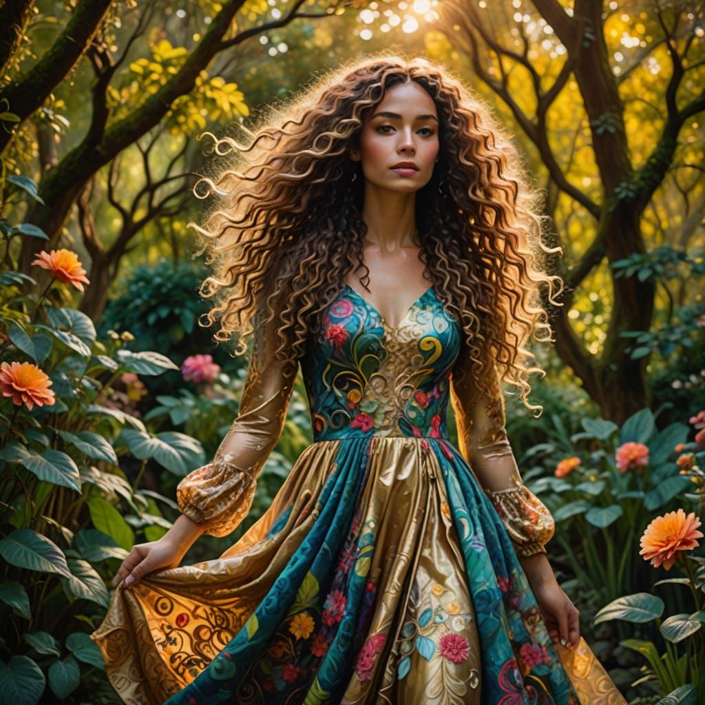 Ethereal Garden Siren in Whimsical, Expressive Art