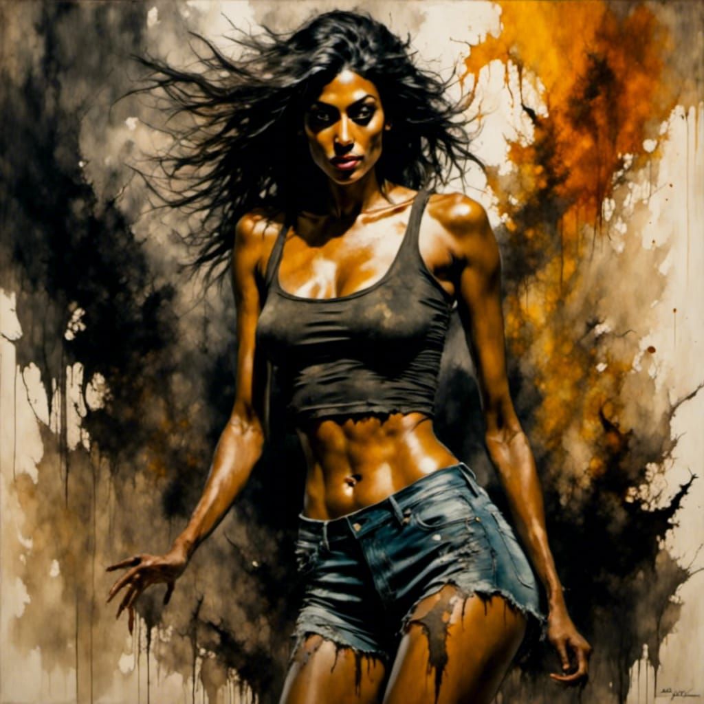 Slender Woman Dancing: Matte Impasto Painting