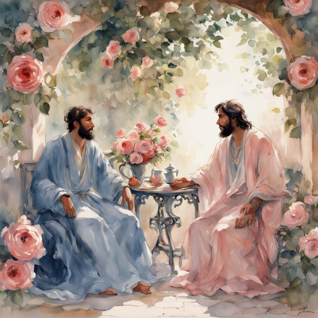 Moorish Courtyard Romance: Two Men Holding Hands