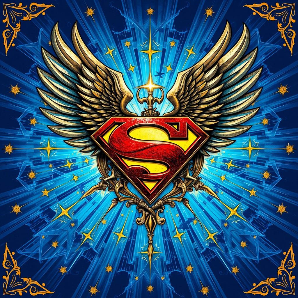 Majestic Superman Emblem in Gothic Comic Book Style
