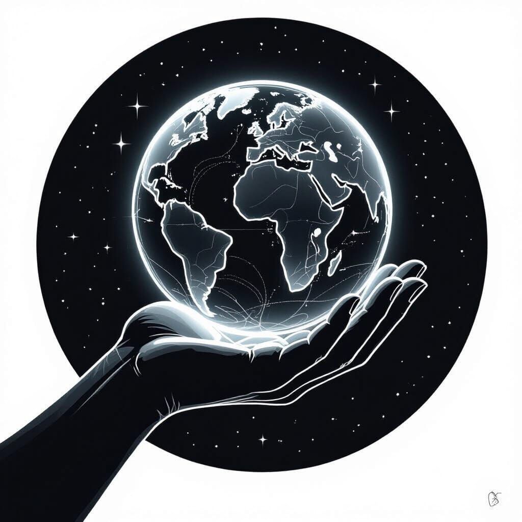 Hand Holding World: Minimalist Digital Sketch