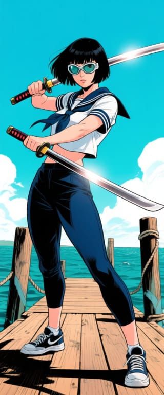 Dynamic Comic Art: Sailor with Katanas