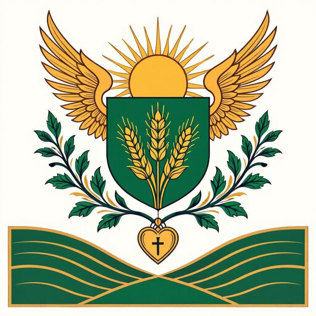 Elegant Heraldic Family Crest with Wheat and Sun