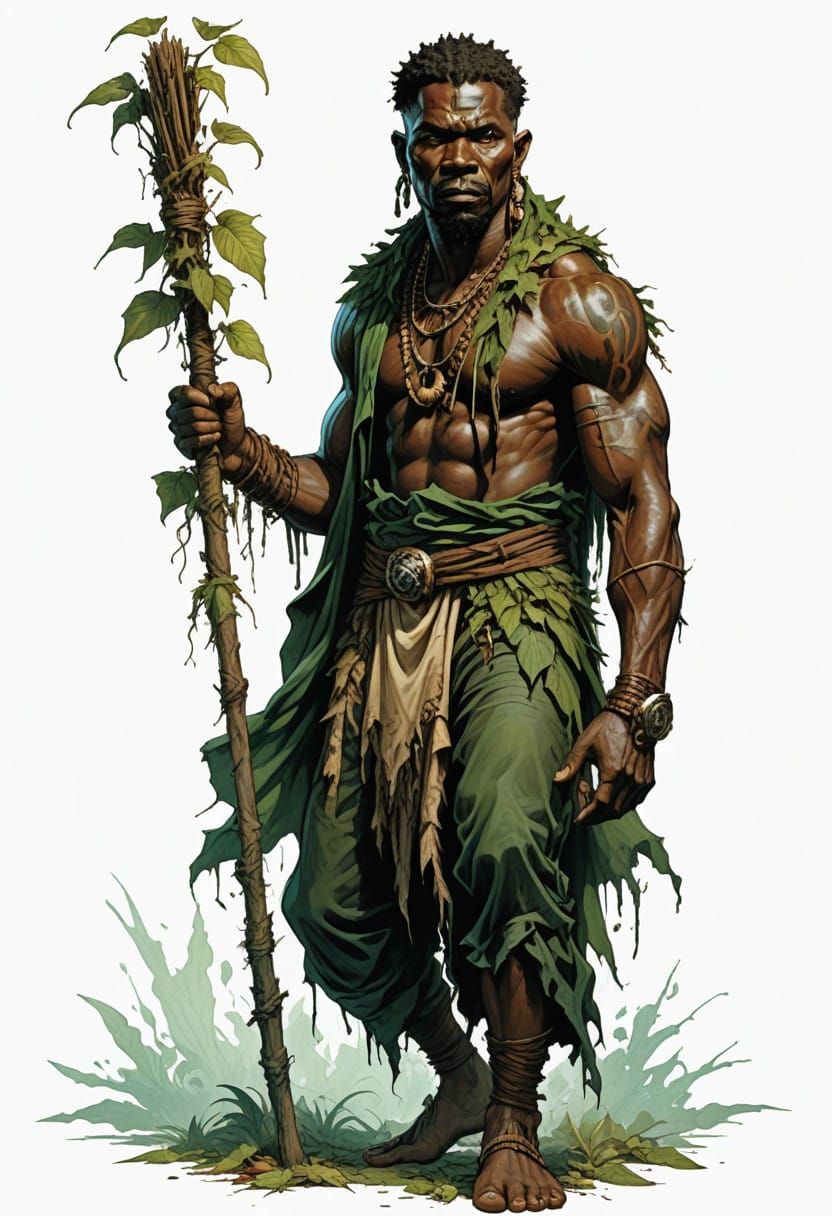 Black African Druid in Heroic Fantasy Style