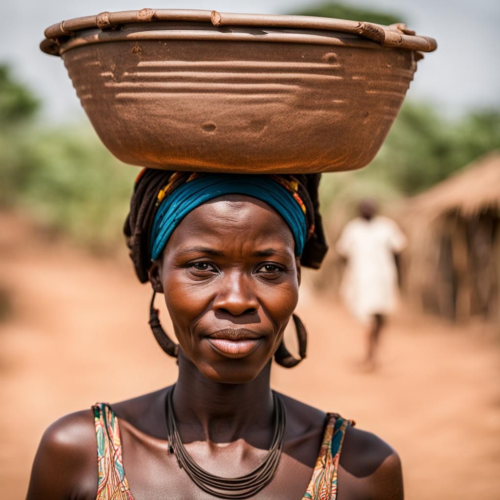 African Woman Carrying Water Portrait