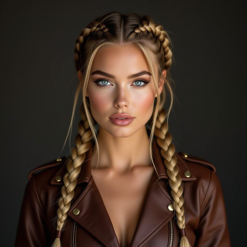 Blonde Woman with Braids in Photorealistic Digital Art