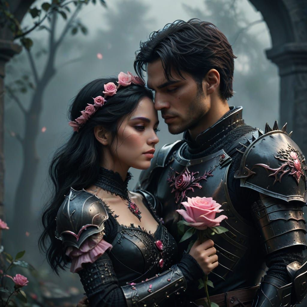 Dark Fantasy Knight and Princess with Rose