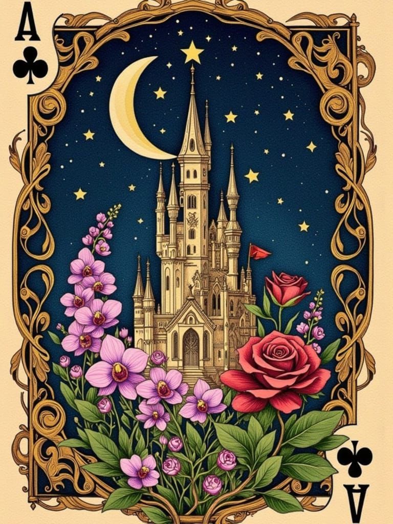 Vintage-Style Ace of Clubs Playing Card in Whimsical Gothic ...