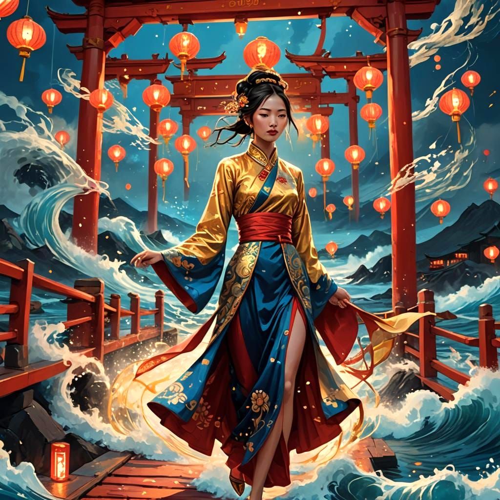 Ocean Bridge with Love Symbols in Detailed Matte Painting