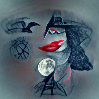 Eerie Witch in Charcoal Film Noir Style