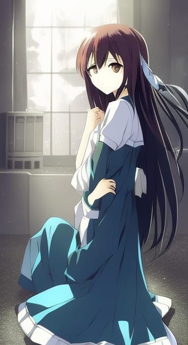 Sad Anime Girl in Japanese Manga Style