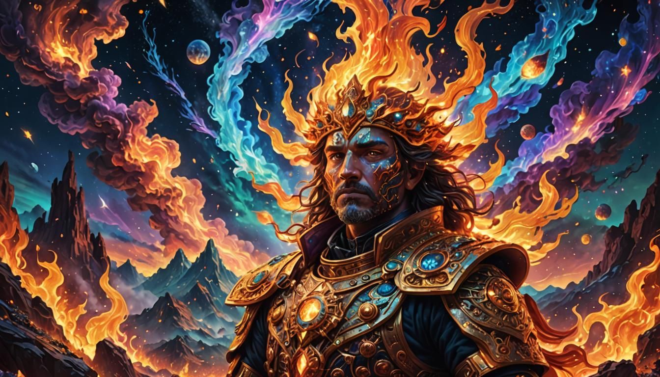 Cosmic Fire Illustration in Mixed Media