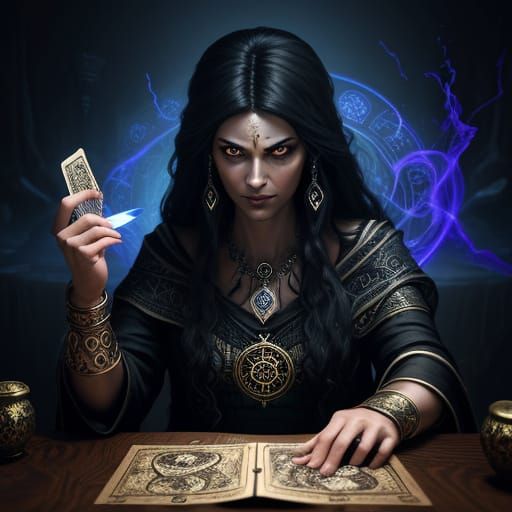 Mystical Fortune Teller Reveals Tarot Cards in Arcane Settin...
