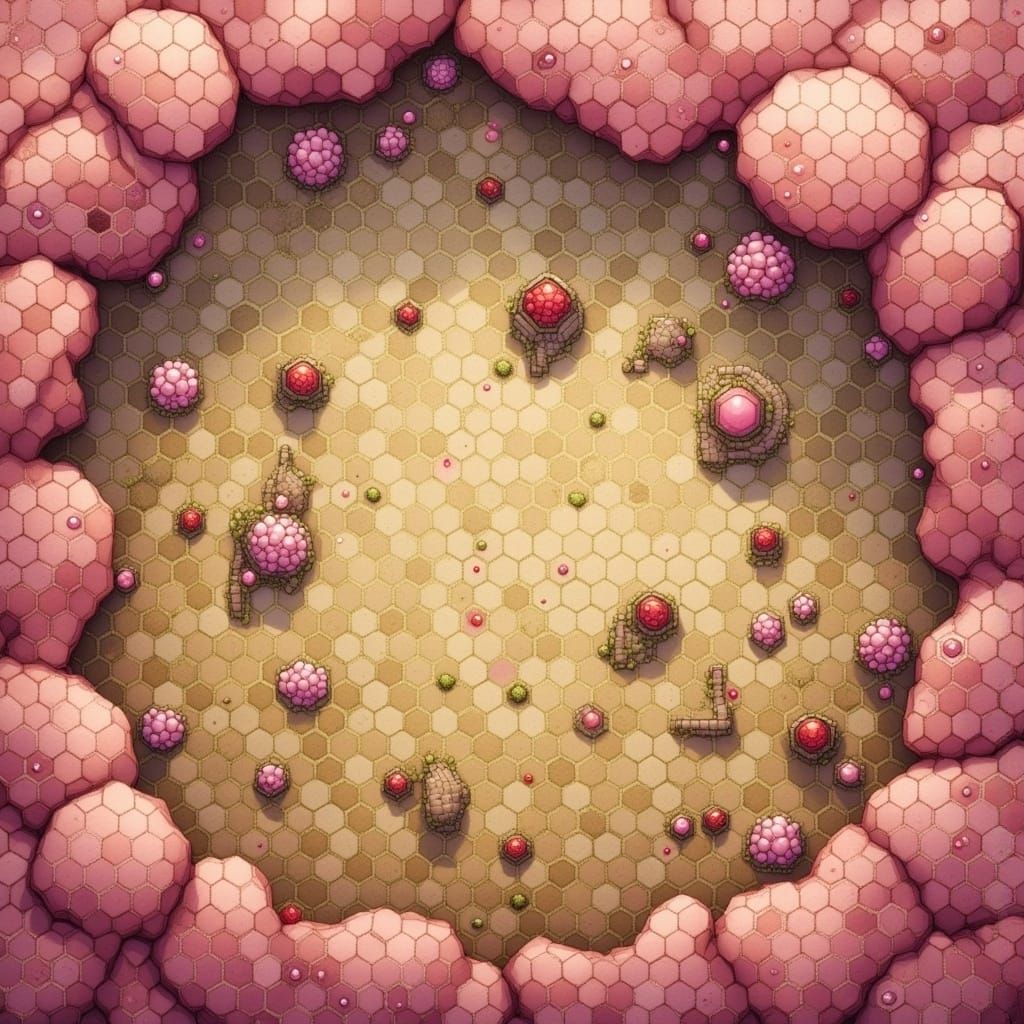 Miniature Floral World Map with Hexagonal Grid