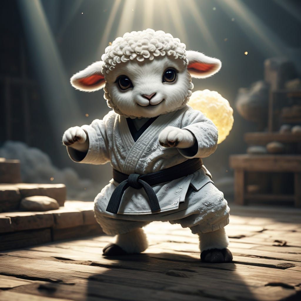 Ethereal Lamb Karate Masterpiece in Moody, Hyperdetailed Fan...