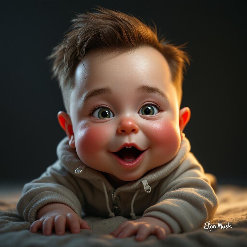 Hyperrealistic Caricature of a Baby with Exaggerated Feature...
