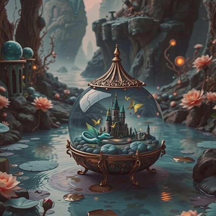 Ethereal Crystal Globe Amidst Enchanted Fairy Garden