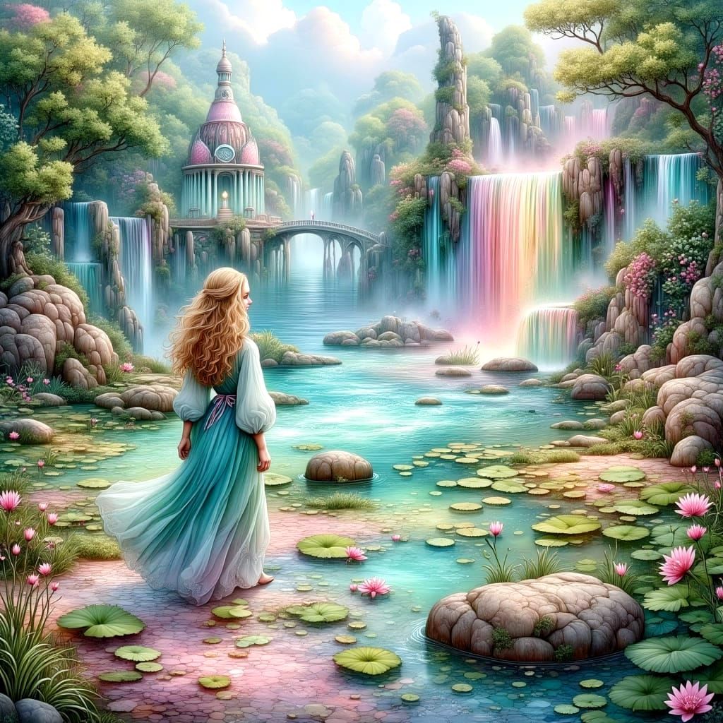 Ethereal Blond Goddess in Pastel Paradise