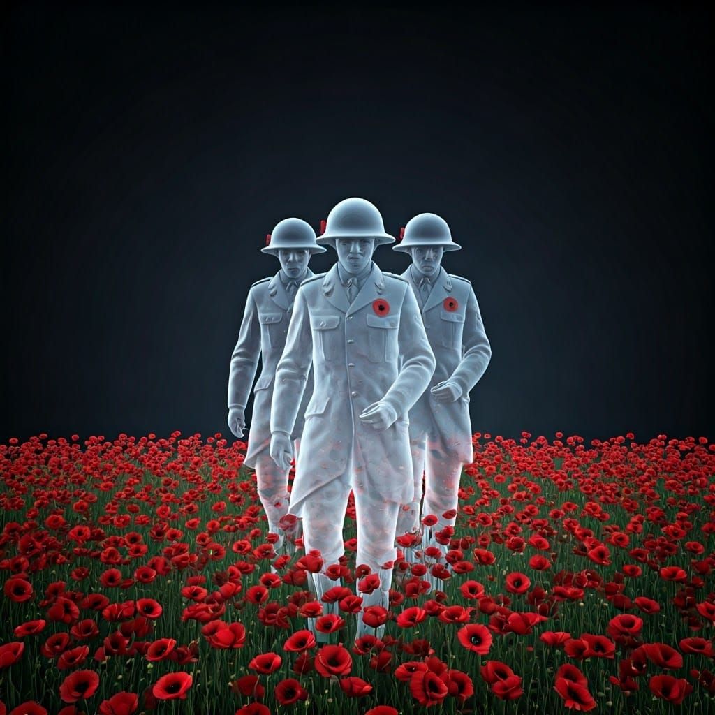 Solemn Ghosts March Through Poppies on Remembrance Day