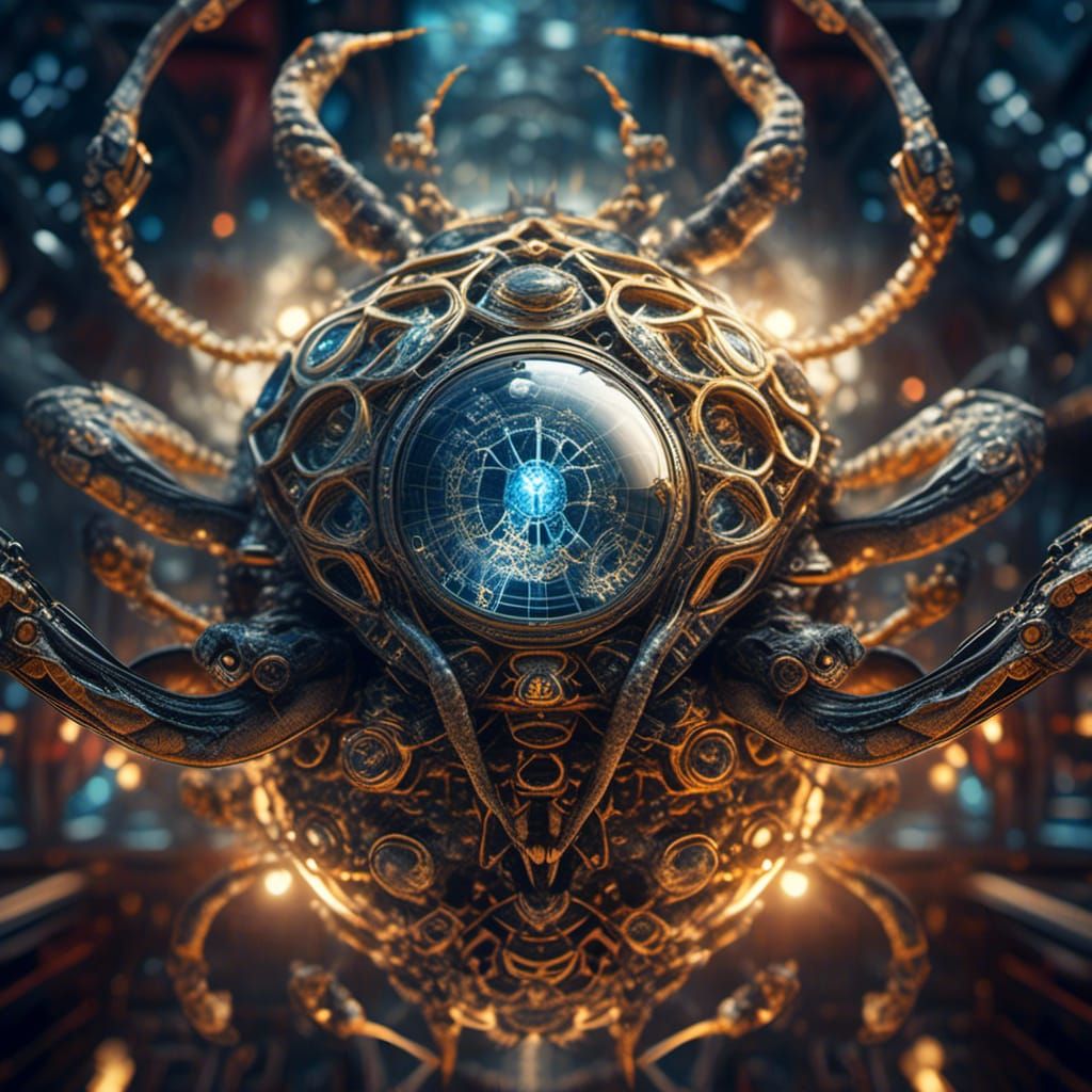 <lora:NC Hyperreal:1.0> Globe Advanced Abstract Artwork Mechanized Computerized Snake Spider Hybrid Huge Computer System