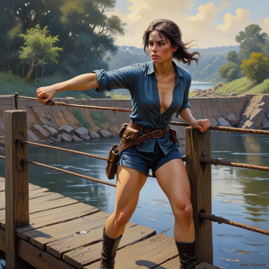 Woman Warrior Ready for Battle: Oil Painting