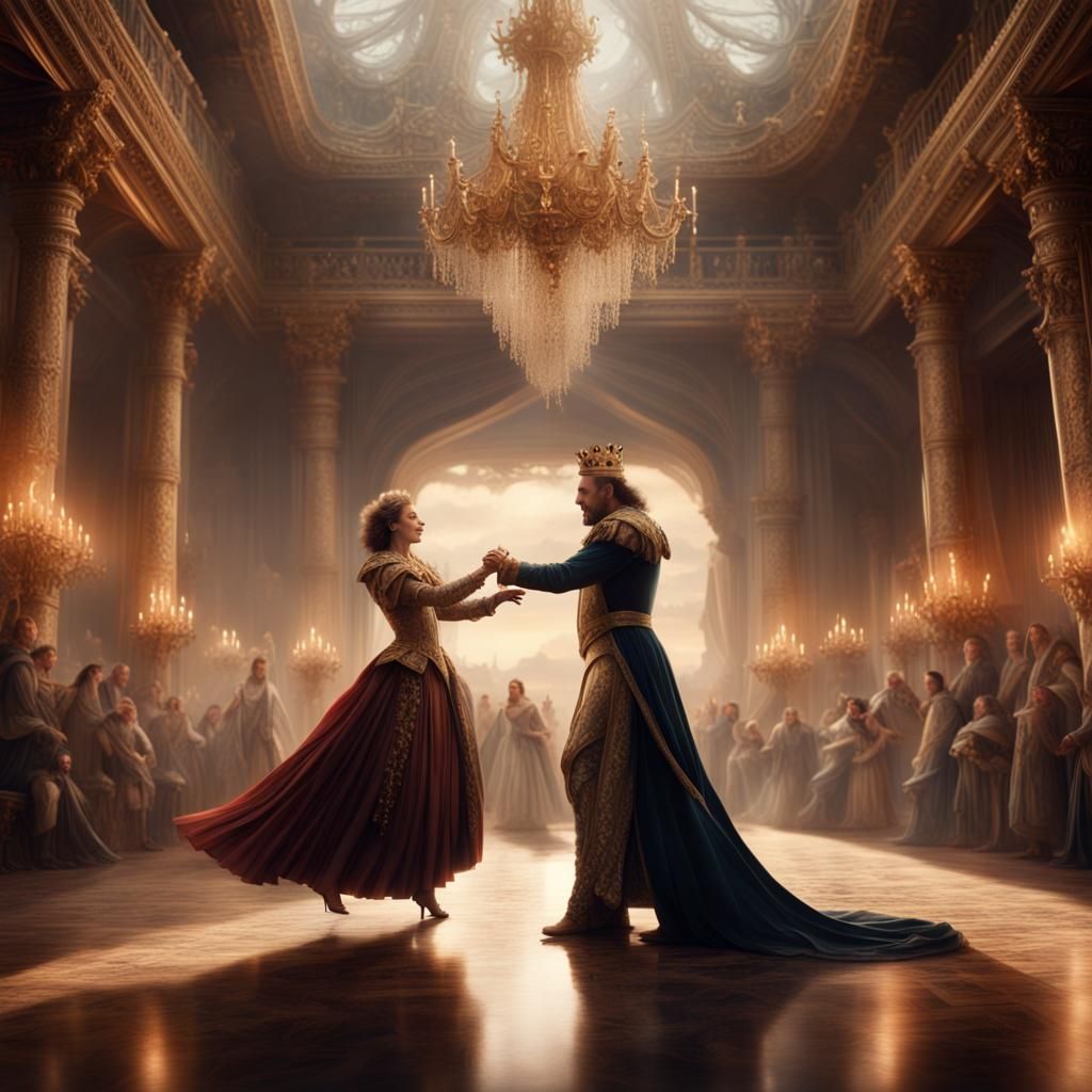Majestic King and Queen Dancing: Cinematic Digital Art