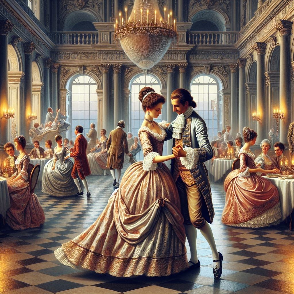 Baroque Era Ball at Royal Castle as Oil Painting