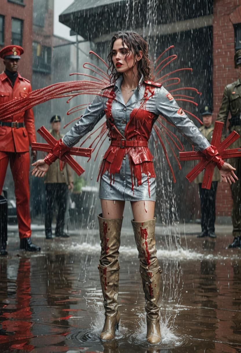 Glamorous Woman in Red Military Uniform, Digital Art