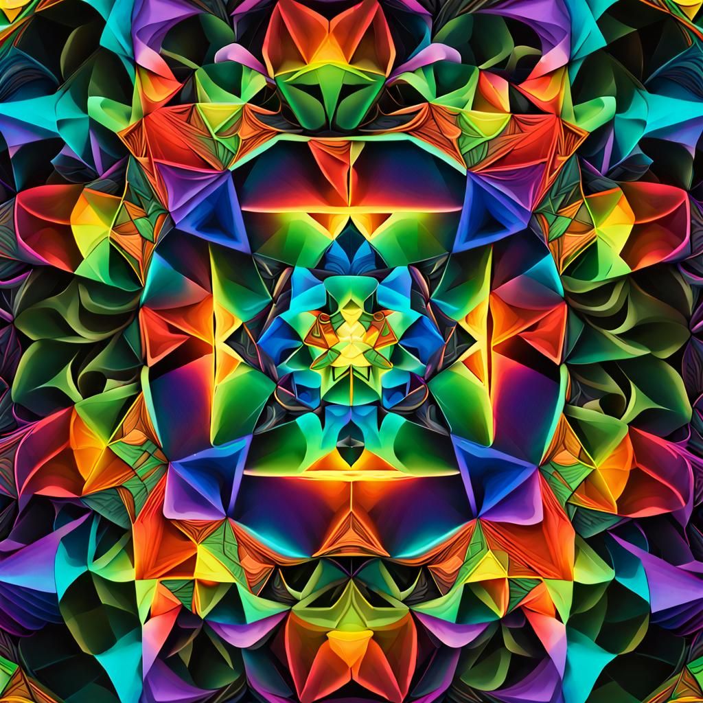 Geometric Abstract with Fractal Geometry in Neon Colors
