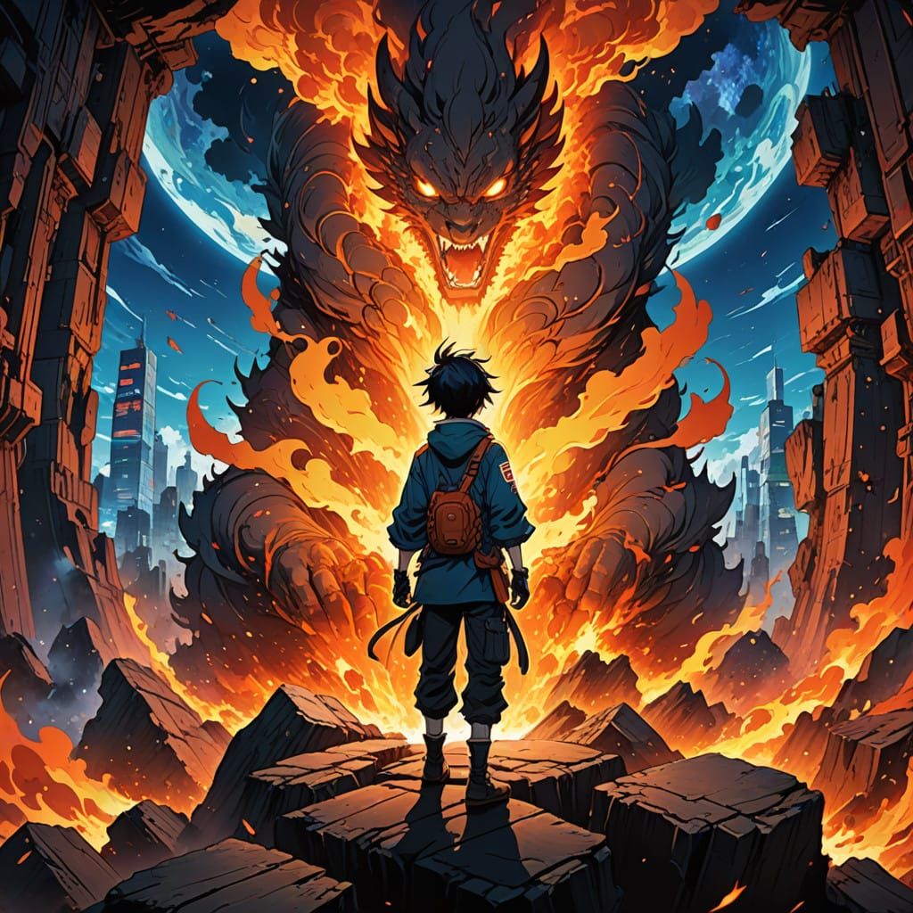 Vibrant Anime Chasm Illuminated by Fiery Glow