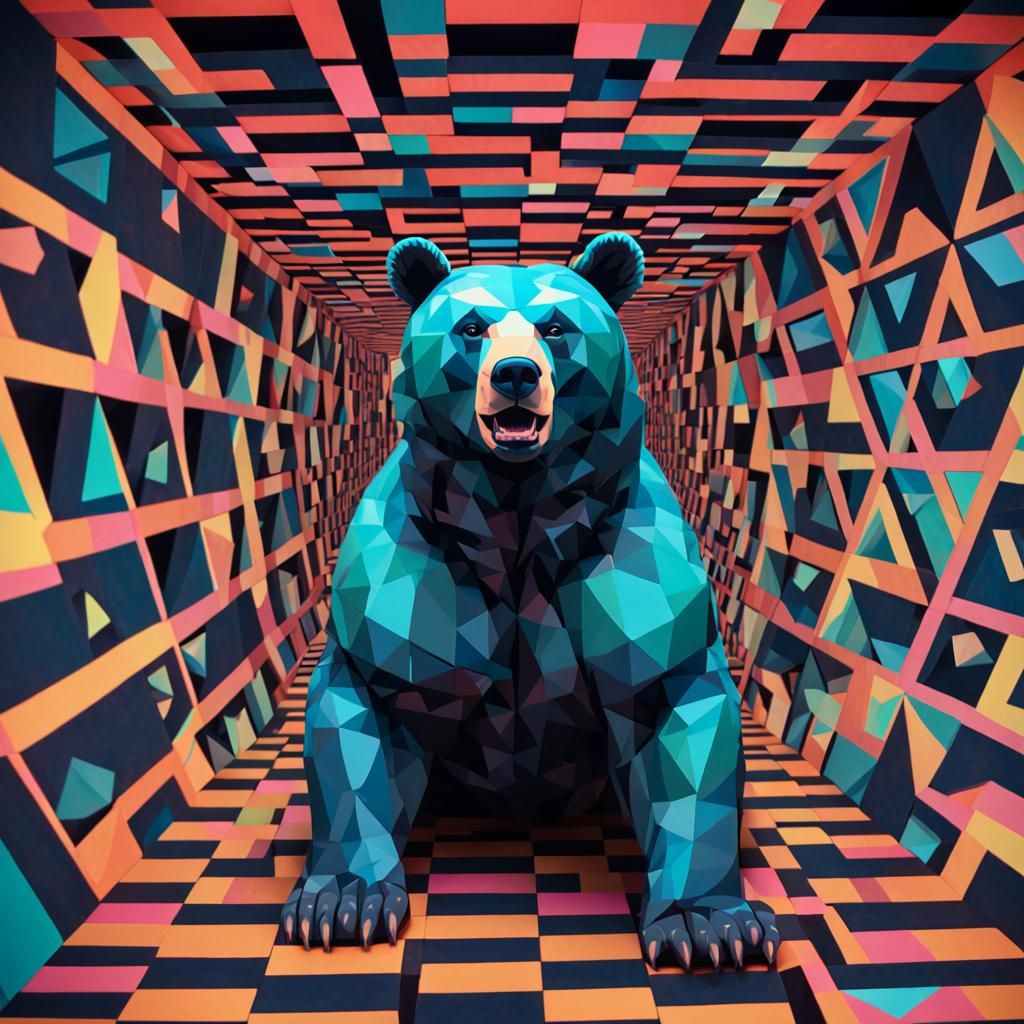 Geometric Bear Optical Illusion in TRON Style