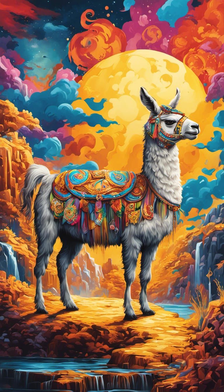 Llama as Sun King in Graffiti Art Style