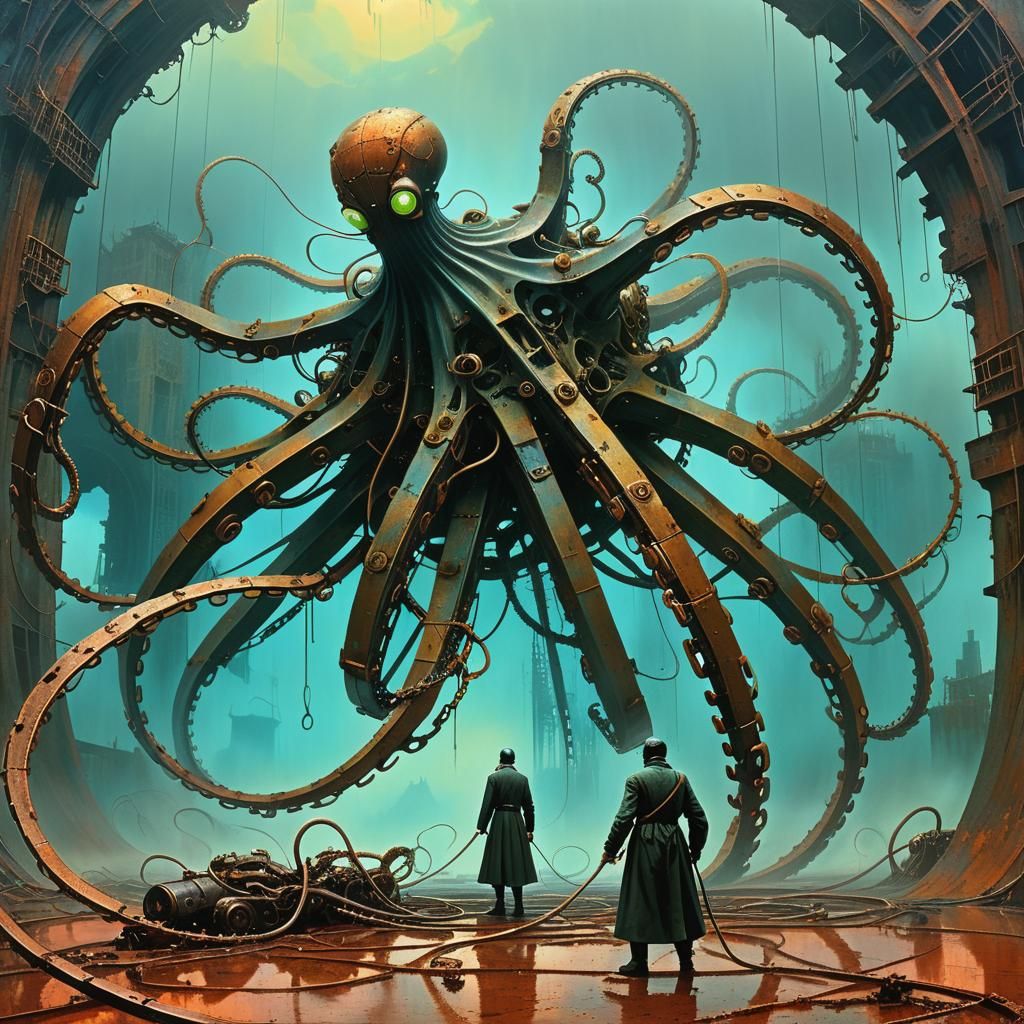 Doctor Octopus vs. Onna-Musha in Surreal Copper Dreamscape