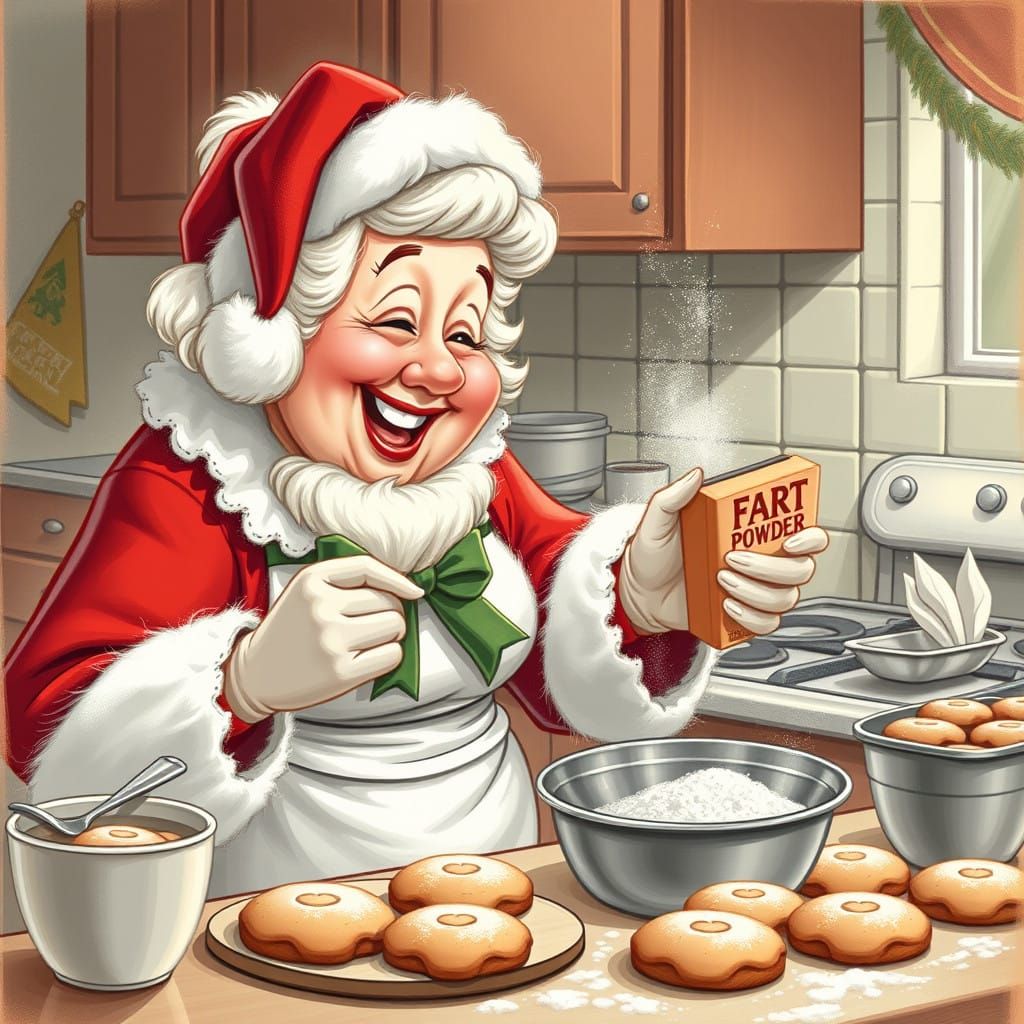 Jolly Baker's Holiday Treats in a Festive Kitchen