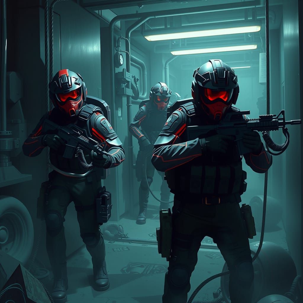 Tactical Operatives in a Futuristic, Industrial Landscape