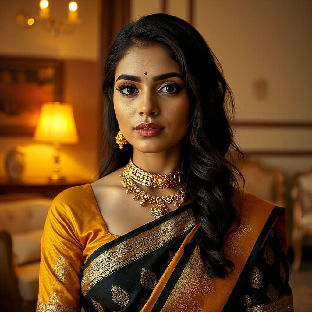 Elegant Indian Woman in Traditional Saree Portrait