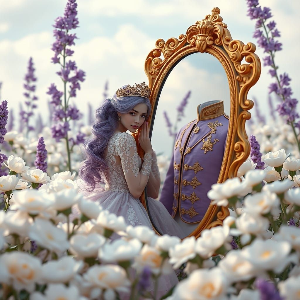 Lavender Princess in Whimsical, Dreamlike Landscape